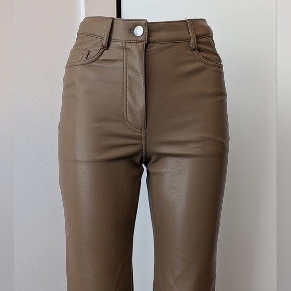 WILFRED Aritzia High Waisted Vegan Leather Pants Sz 00 Flax Beige - Picture 5 of 11